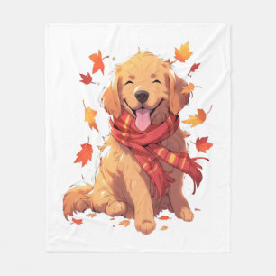 Golden Retriever Fall Dose Herbst Blätter Fleecedecke