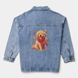 Golden Retriever Fall Dose Herbst Blätter Jeansjacke