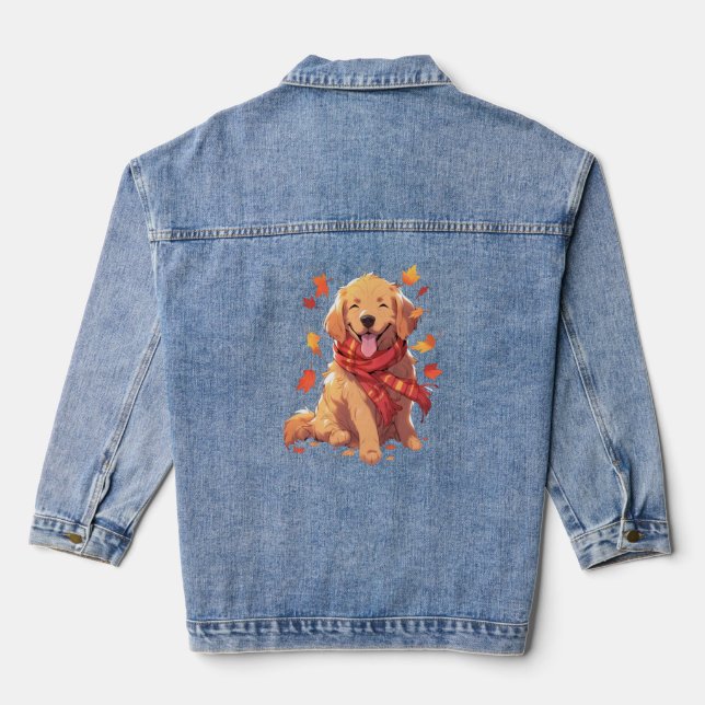 Golden Retriever Fall Dose Herbst Blätter Jeansjacke (Rückseite)