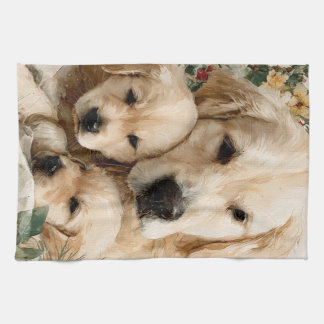 Golden Retriever Family Puppies Vintage Christmas Geschirrtuch