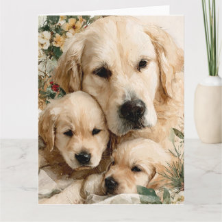 Golden Retriever Family Puppies Vintage Christmas Karte