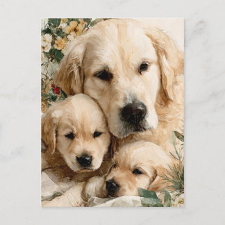 Golden Retriever Family Puppies Vintage Christmas Postkarte