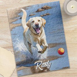 Golden Retriever Fetch Watercolor Beach Dog Puzzle
