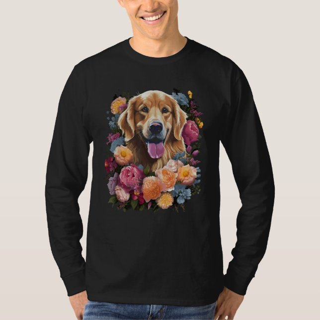 Golden Retriever Flower Bouquet T-Shirt (Vorderseite)