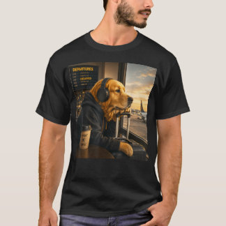 Golden Retriever Flughafen Reise Kaffee Lustiger H T-Shirt