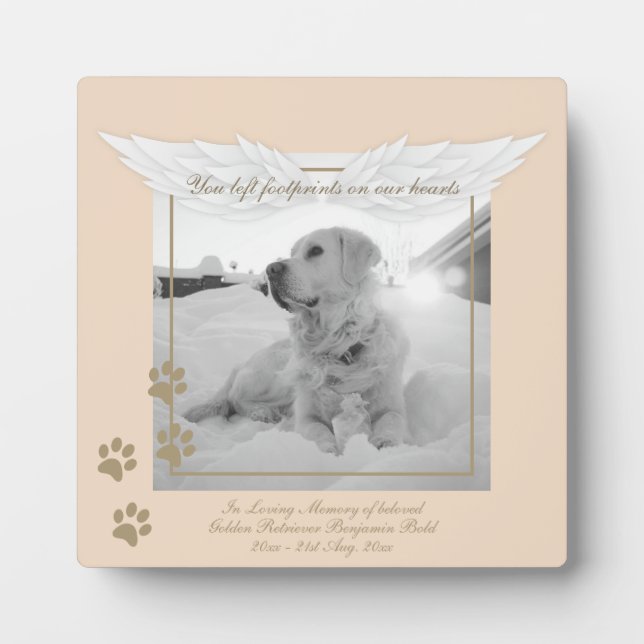 Golden Retriever Foto Memorial Angel Wings Paw Fotoplatte (Vorderseite)