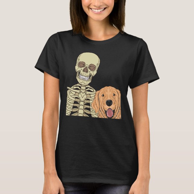 Golden Retriever Friend Beängstigendes Skelett T-Shirt (Vorderseite)
