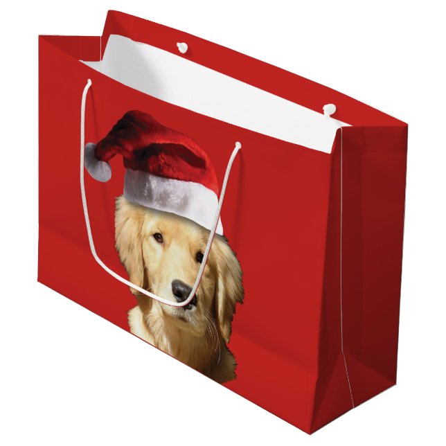 Golden retriever-frohe Weihnacht-Geschenk-Tasche Große Geschenktüte (Vorderseite Schrägansicht)
