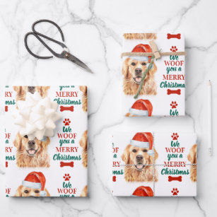 Golden Retriever Frohe Weihnachten Niedlicher Hund Geschenkpapier Set