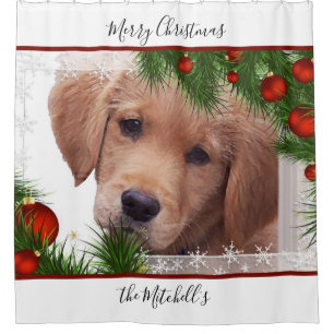 Golden Retriever Frohe Weihnachten - Niedlicher We Duschvorhang