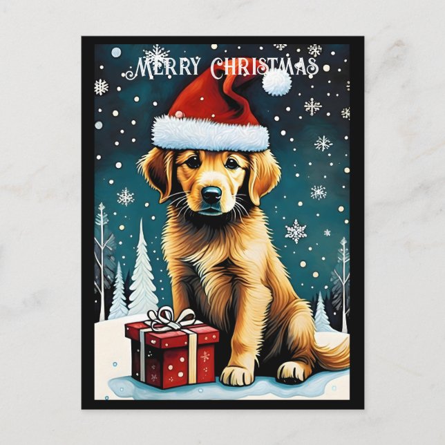 Golden Retriever Frohe Weihnachten Weihnachtsfeier Postkarte (Vorderseite)