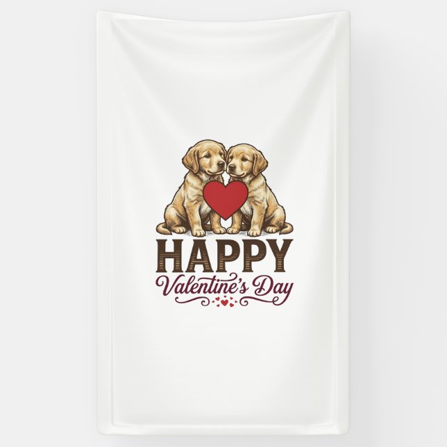 Golden Retriever Frohen Valentinstag Banner (Vertikal)