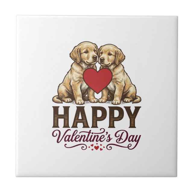 Golden Retriever Frohen Valentinstag Fliese (Vorderseite)