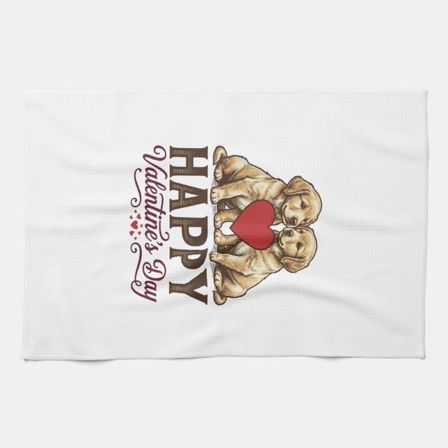 Golden Retriever Frohen Valentinstag Geschirrtuch (Horizontal)