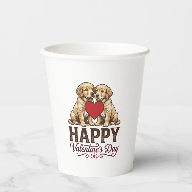 Golden Retriever Frohen Valentinstag Pappbecher (Vorderseite)