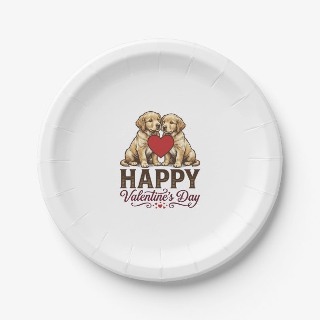 Golden Retriever Frohes Valentinstag Pappteller (Vorderseite)