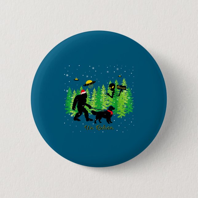 Golden Retriever Funny Bigfoot Christmas Alien Ufo Button (Vorderseite)