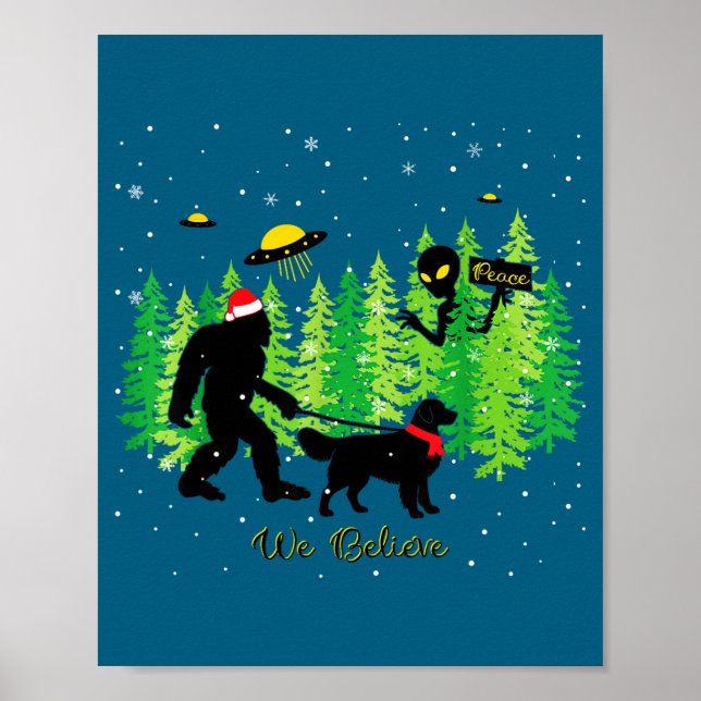 Golden Retriever Funny Bigfoot Christmas Alien Ufo Poster (Vorne)