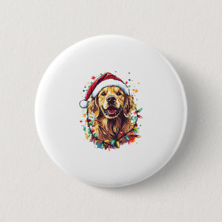 Golden Retriever Funny dog Christmas Santa Hat lig Button