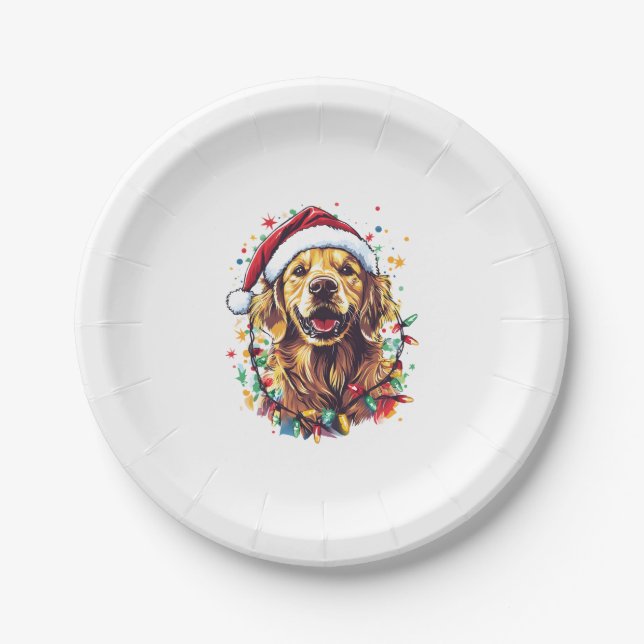 Golden Retriever Funny dog Christmas Santa Hat lig Pappteller (Vorderseite)