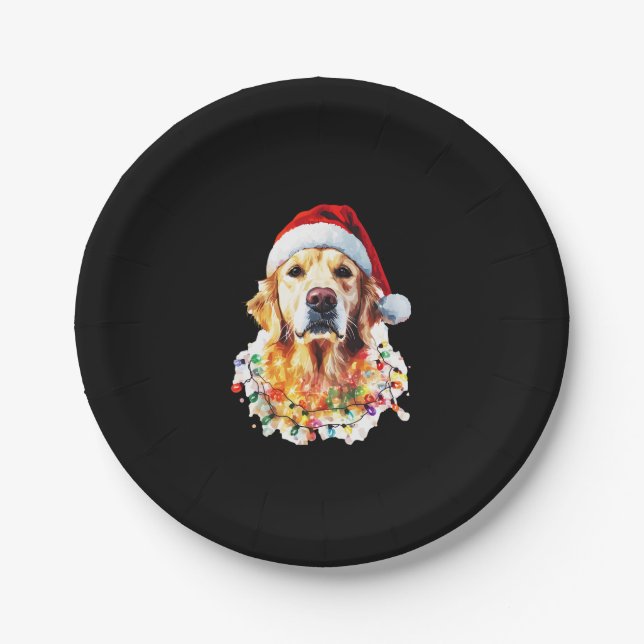 Golden Retriever Funny dog Christmas Santa Hat lig Pappteller (Vorderseite)