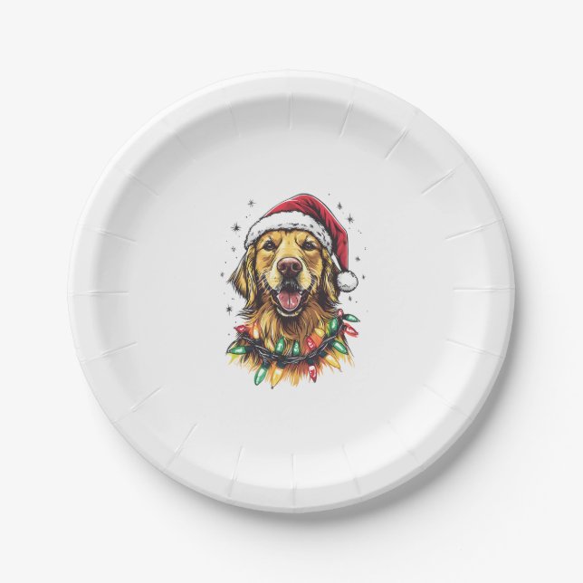 Golden Retriever Funny dog Christmas Santa Hat lig Pappteller (Vorderseite)