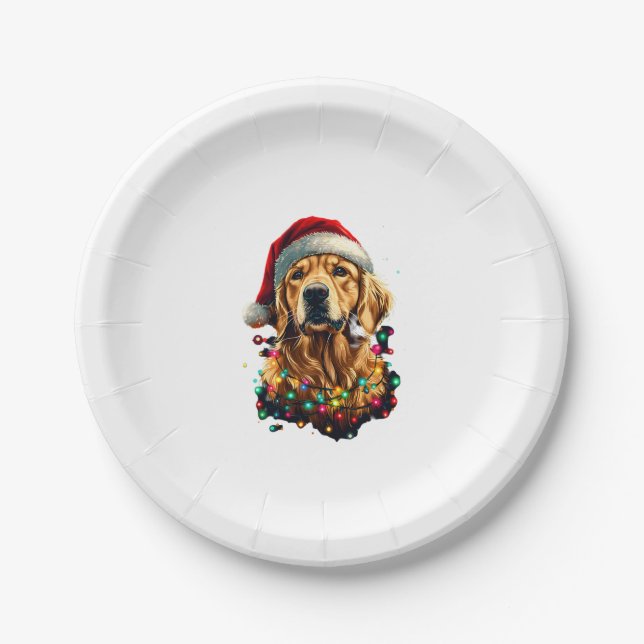 Golden Retriever Funny dog Christmas Santa Hat lig Pappteller (Vorderseite)