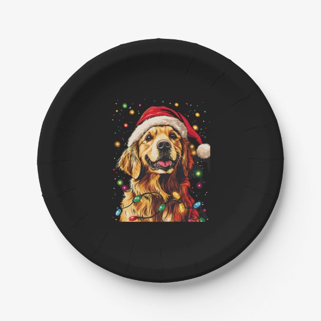 Golden Retriever Funny dog Christmas Santa Hat lig Pappteller (Vorderseite)