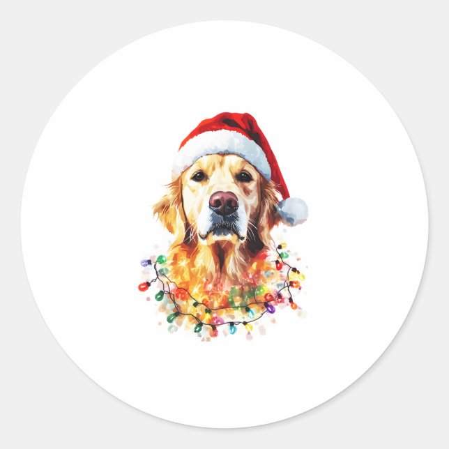 Golden Retriever Funny dog Christmas Santa Hat lig Runder Aufkleber (Vorderseite)