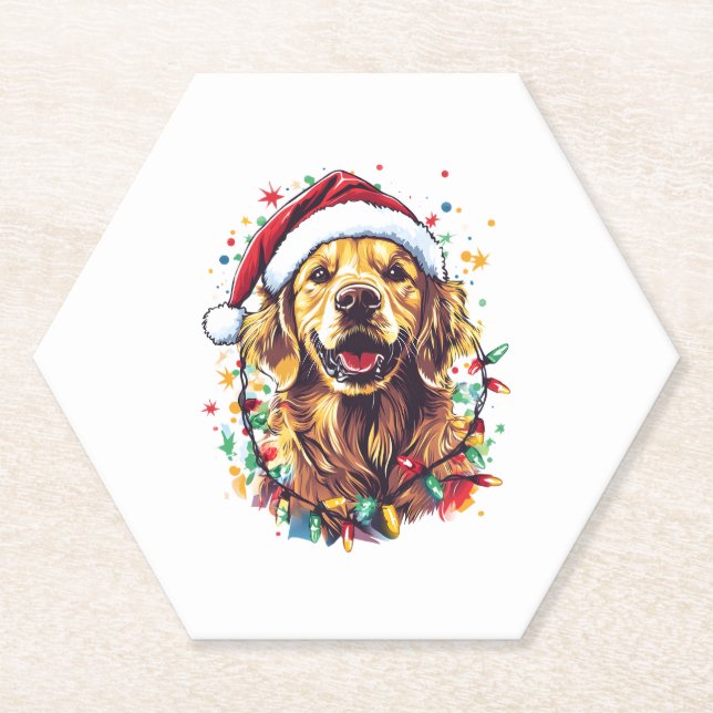 Golden Retriever Funny dog Christmas Santa Hat lig Untersetzer (Vorderseite)