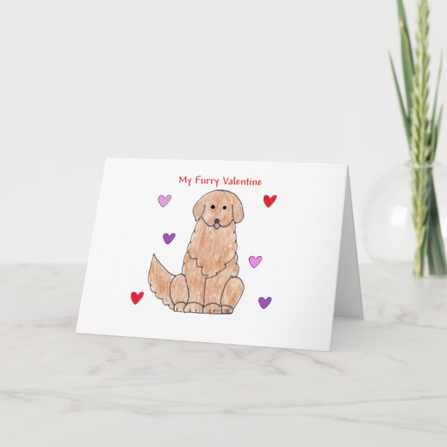 Golden Retriever Furry Valentine Feiertagskarte (Vorderseite)