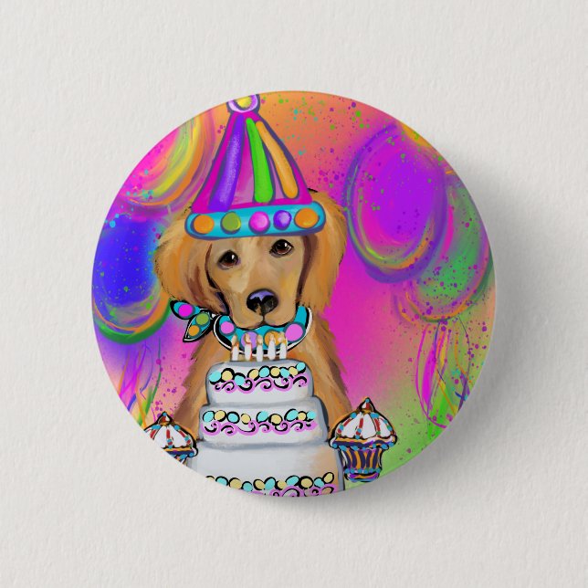 Golden Retriever Geburtstag Button (Vorderseite)