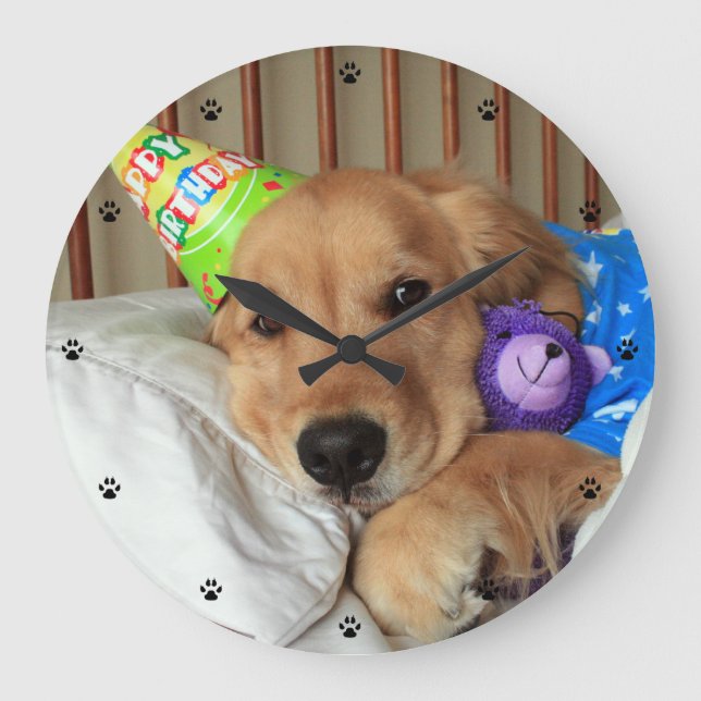 Golden Retriever Geburtstag Große Wanduhr (Vorderseite)