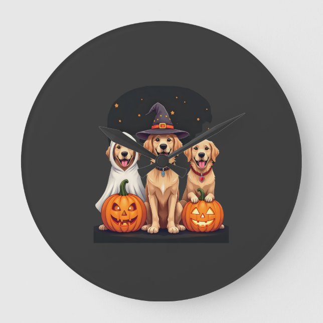 Golden Retriever Geist Halloween Süßigkeiten Oder  Große Wanduhr (Vorderseite)
