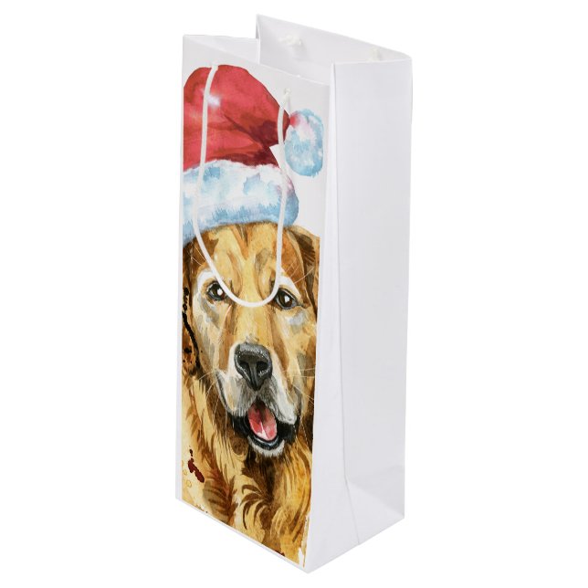 Golden Retriever Geschenktüte Für Weinflaschen (Vorderseite Schrägansicht)