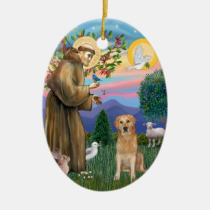 Golden Retriever, gesegnet von Sankt Franziskus Keramikornament