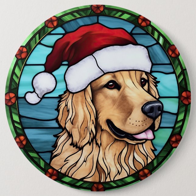 Golden Retriever gesteinigtes Glass Weihnachten Button (Vorderseite)