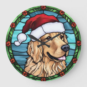Golden Retriever gesteinigtes Glass Weihnachten Große Wanduhr