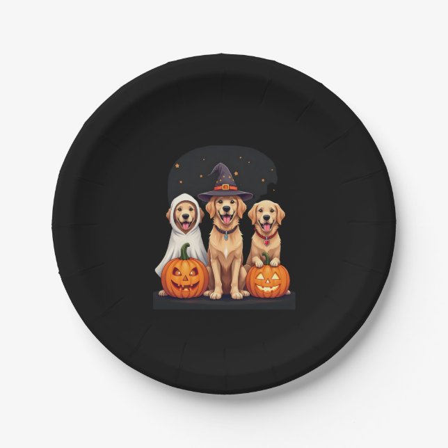 Golden Retriever Ghost Halloween Trick oder Treat  Pappteller (Vorderseite)