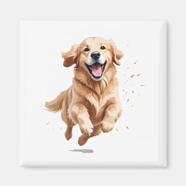 Golden Retriever glücklicher Spielspass Springen i Magnet (Vorne)