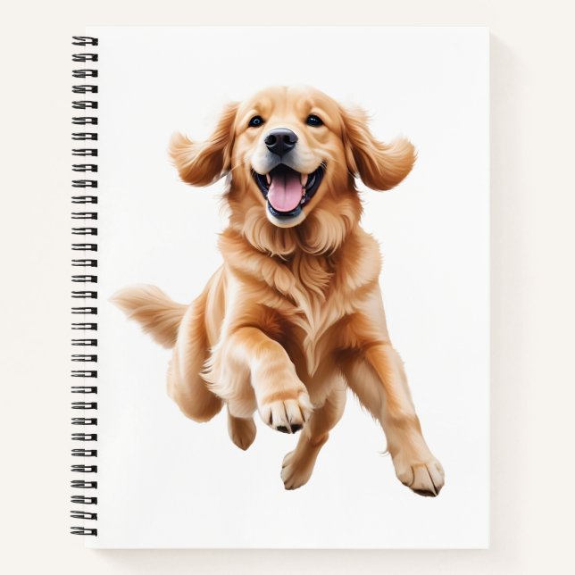 Golden Retriever glücklicher Spielspass Springen i Notizbuch (Vorderseite)