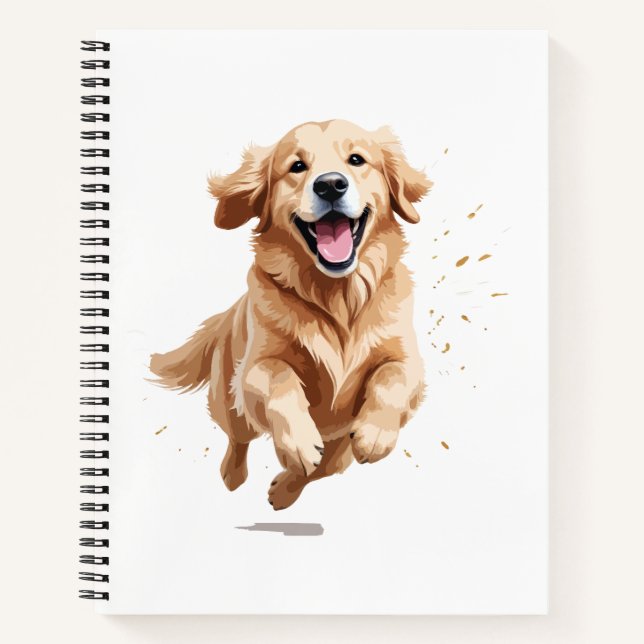Golden Retriever glücklicher Spielspass Springen i Notizbuch (Vorderseite)