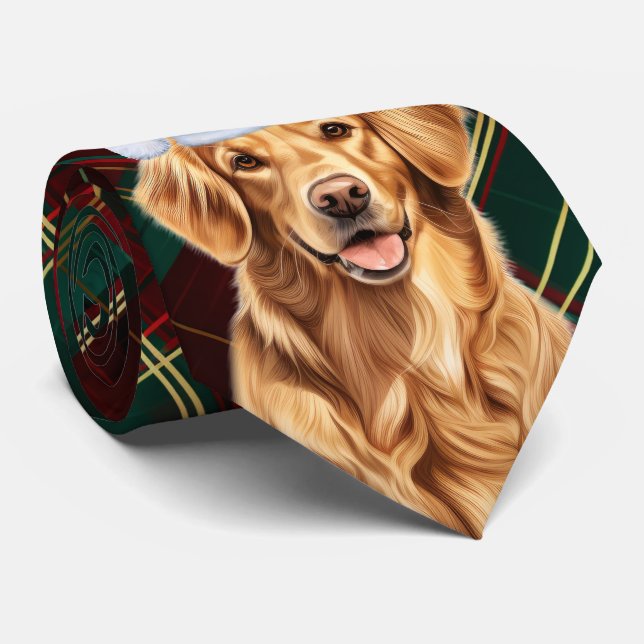Golden Retriever Green Red Holiday Kariert Weihnac Krawatte (Gerollt)