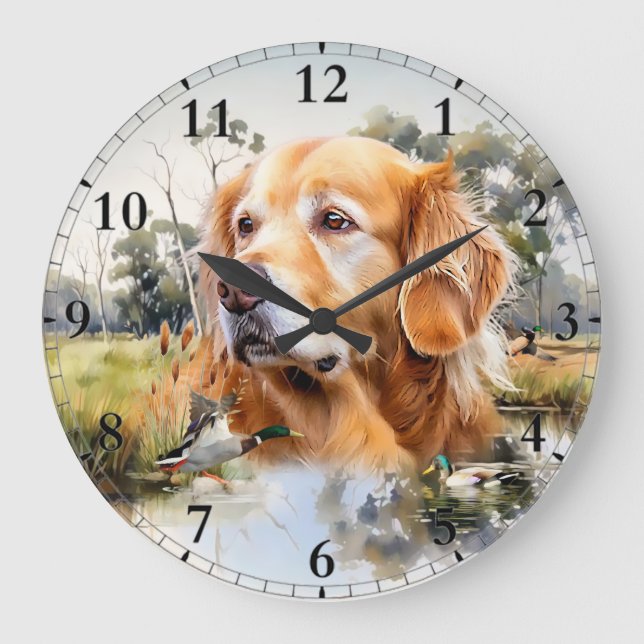 Golden Retriever Große Wanduhr (Vorderseite)
