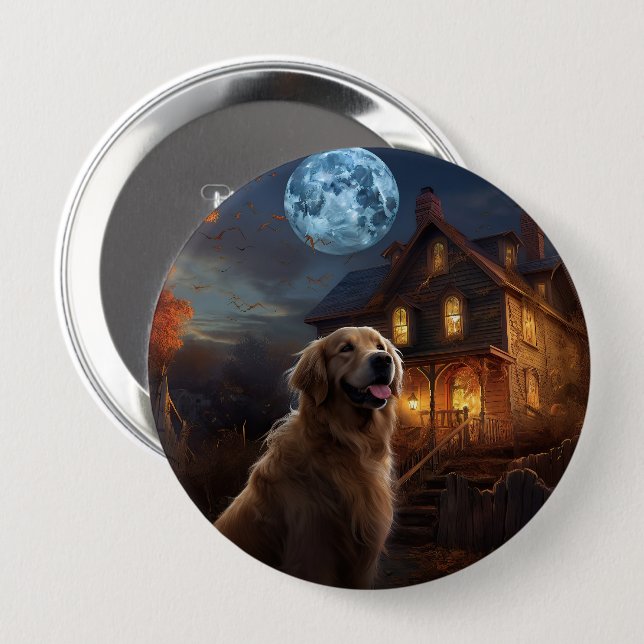 Golden Retriever Halloween Beängstigend Button (Vorne & Hinten)