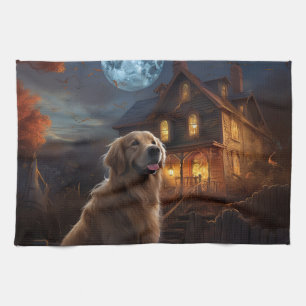 Golden Retriever Halloween Beängstigend Geschirrtuch