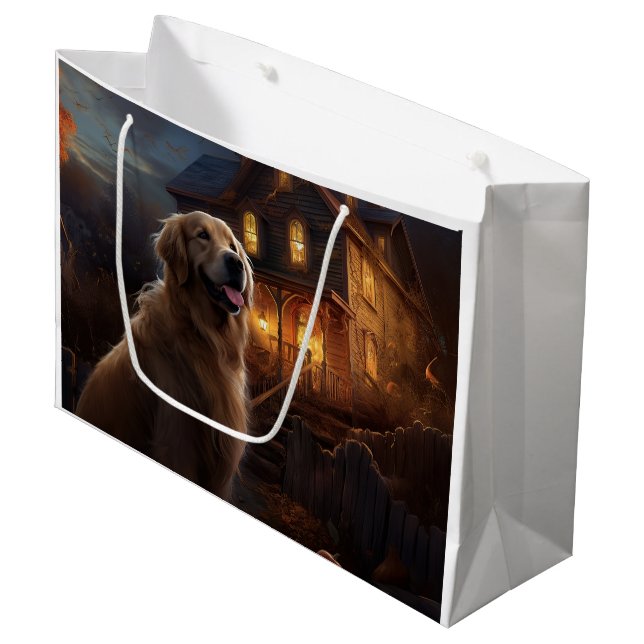 Golden Retriever Halloween Beängstigend Große Geschenktüte (Vorderseite Schrägansicht)
