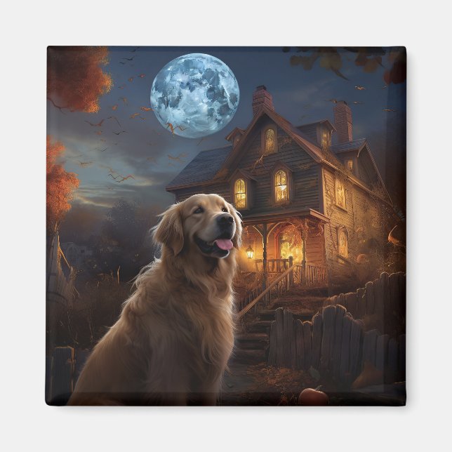 Golden Retriever Halloween Beängstigend Magnet (Vorne)