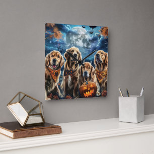 Golden Retriever Halloween Gruselig Quadratische Wanduhr