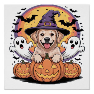 Golden Retriever Halloween Hexen Hund Klassisches Poster